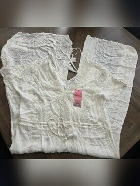 Goa Beachwear by Japna NWT Textured Cotton Gauze Wide Leg Resort Jumpsuit sz L